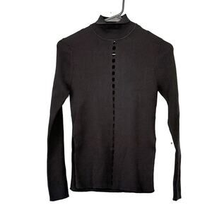 Find Me Now Sweater Medium Black Mock Turtleneck Ribbed Front Cutout Slit NEW